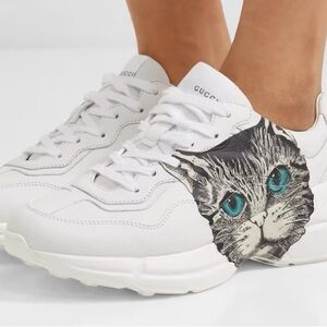 Gucci White Sneakers with Cat Accents